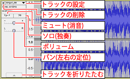 Audacityのトラック操作